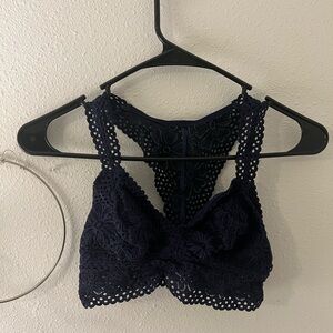 aerie lace bralette navy blue racerback bra no wire lightly padded lined frilly